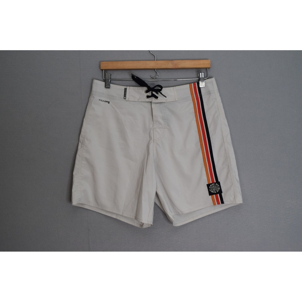 Osklen Surfing Board Shorts 28 Cream Aquaone Retro Stripe Mens Swim Trunks